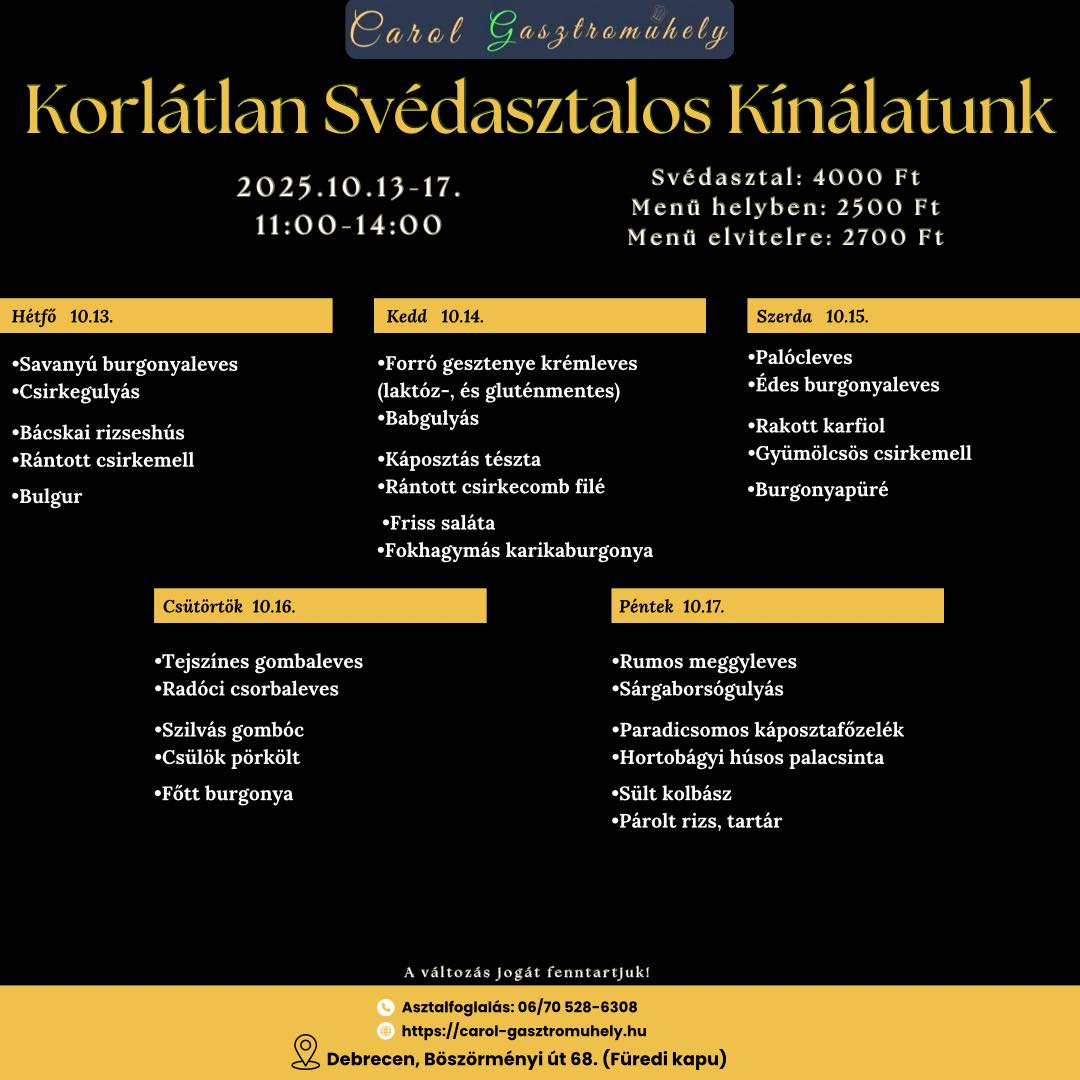 svédasztalos menü carol gasztroműhely Debrecen